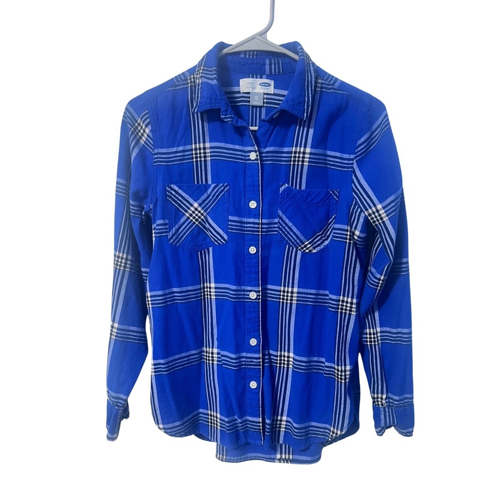 Old Navy Women's Classic Fit Plaid Long Sleeve‎ Button Up Shirt XS Royal Blue - Picture 2 of 5